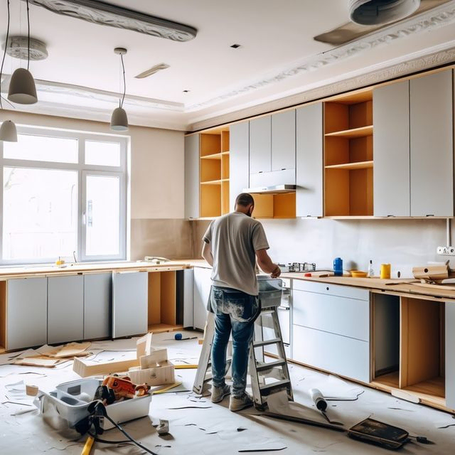 hombre montando muebles en cocina en reformas